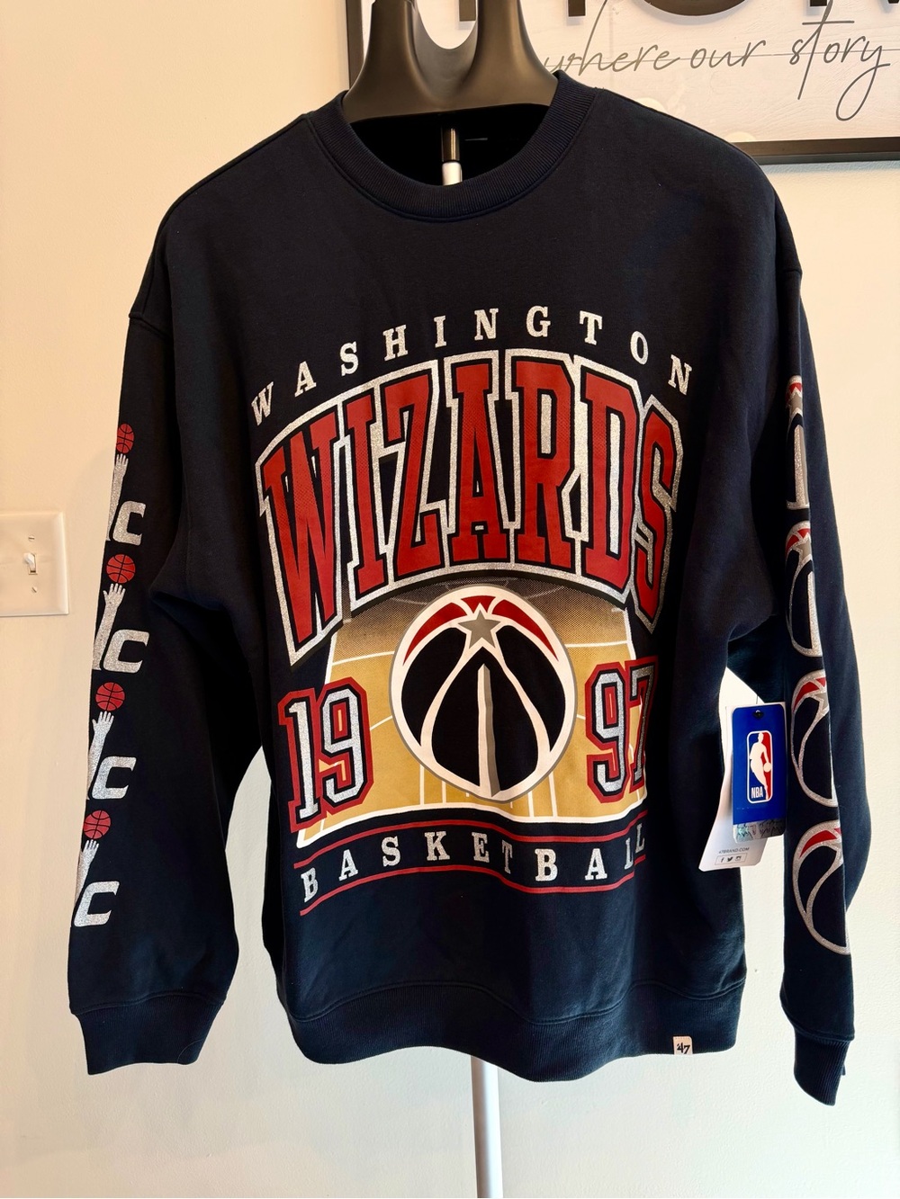 '47 Women's Washington Wizards Navy Color, Oversized Crewneck Sweatshirt Size S